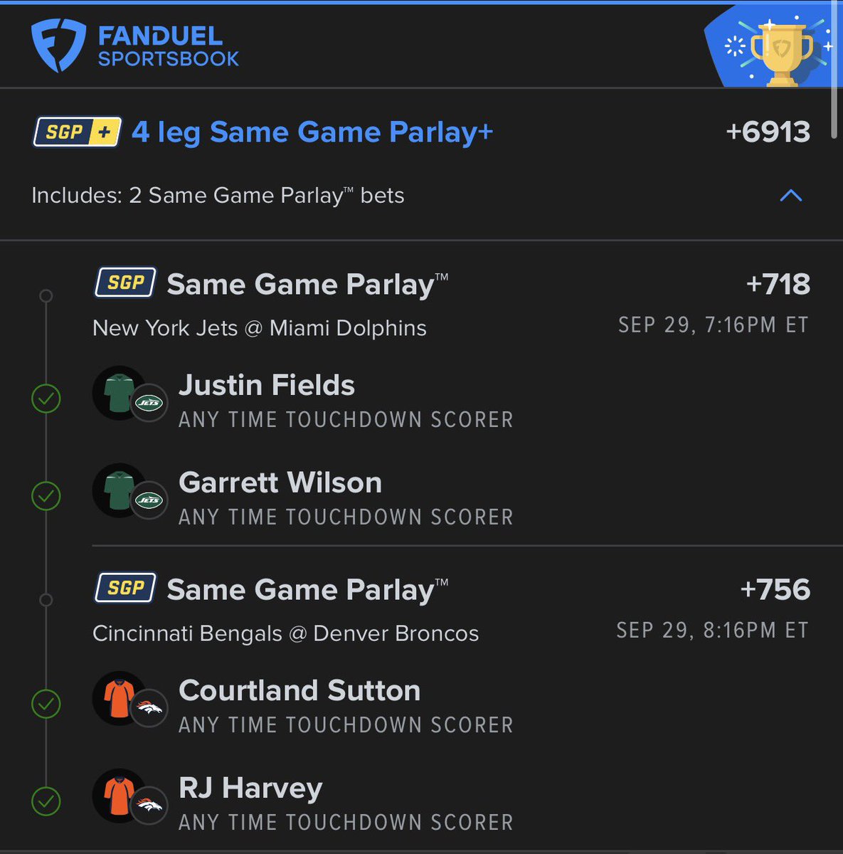 My team and I have been working on our touchdown model since last season its finally paying off!!
+6913 LOTTO WINNER ✅✅✅

Like and Follow if you want our Touchdown Lotto for Tomorrow Rams vs Niners Game! 
#GamblingX #NFL #FreeBets