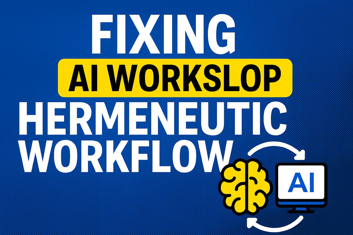 translators's tweet image. AI often produces “workslop”—generic text that dumps extra effort on humans.
The Hermeneutic Workflow Methodology flips the script: cycles of interpretation, human primacy, context.
🎥 youtu.be/a2z1Xy125JM
#AI #Ethics #Workflows