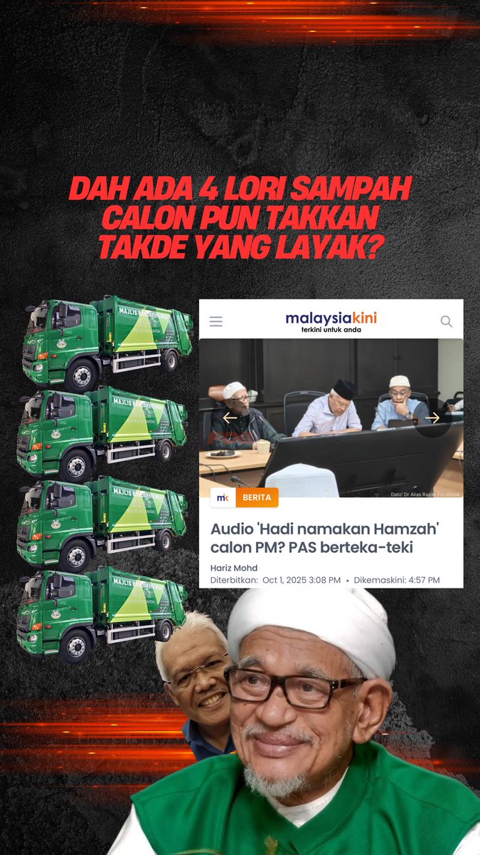 rifkiamal11's tweet image. Ada 4 lori sampah calon pun pilih Hamzah Cooking Oil jugak. Bangangggggg

#Pas
#4Lori
#Calon