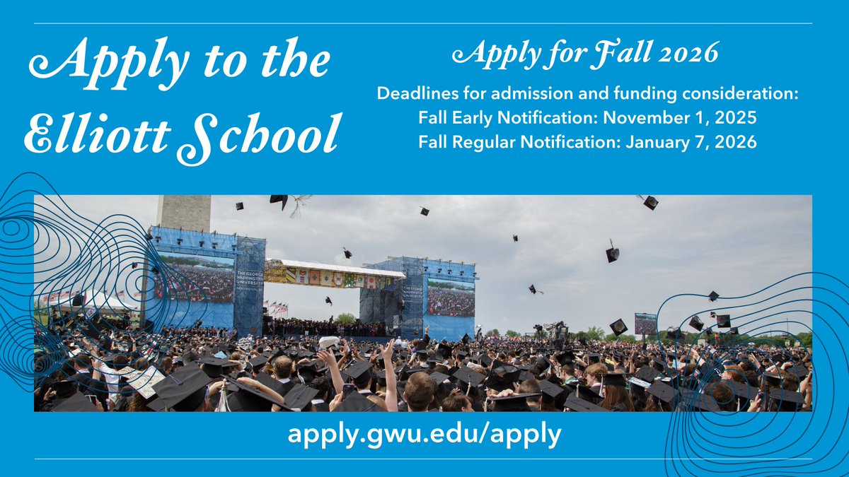 The fall 2026 <a href="/ElliottSchoolGW/">The Elliott School</a> graduate applications are open! Apply to programs like <a href="/gwusigurcenter/">GW Sigur Center for Asian Studies</a>, <a href="/IMESatGWU/">IMES</a>, <a href="/MAIA_esia/">M.A. Intl Affairs</a> and <a href="/IIEPGW/">IIEP at GWU</a>. Start your app today at ow.ly/quif30sPXjJ!