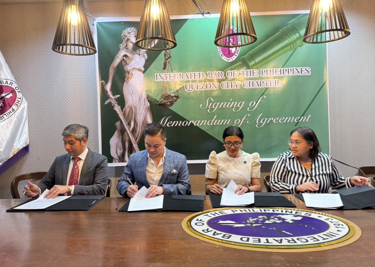 IBP_NCLA's tweet image. IBP Quezon City
September 29, 2025

IBP QC Chapter &amp;amp; Department of Justice-Office of Alternative Dispute Resolution (DOJ-OADR) sign Memorandum of Agreement to strengthen access to justice through Alternative Dispute Resolution

#IBPNCLA
#ServeTheCountryHailTheIBP
#IBPLegalAid