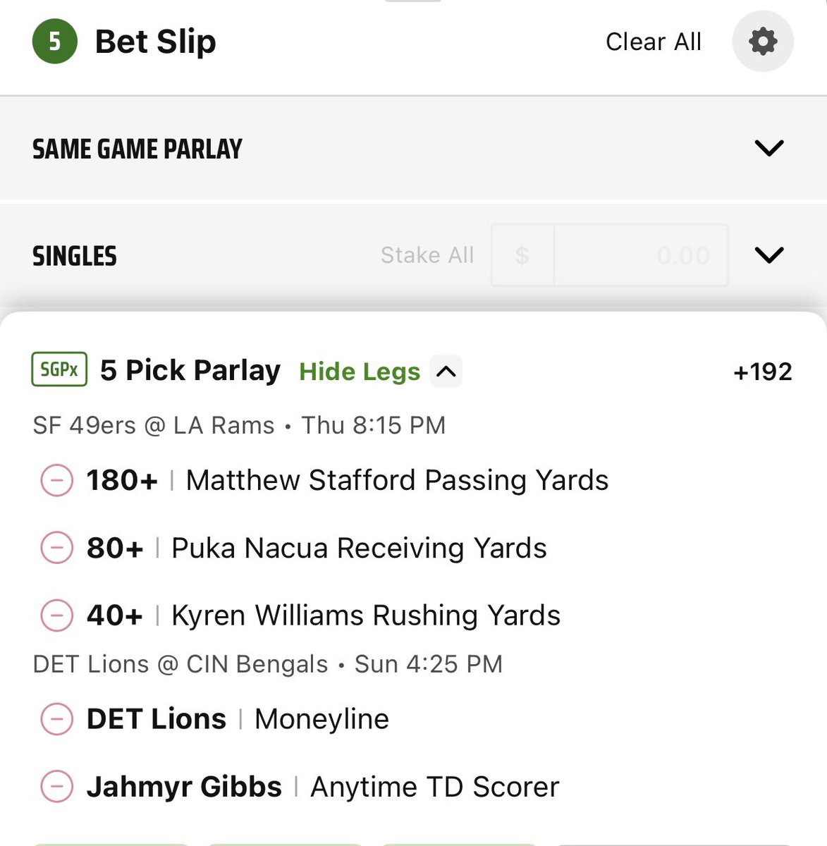 ProtagonistTai's tweet photo. How we feeling bout this parlay?? #rams #49ers #lions #Bengals https://t.co/bbGitXiDDh