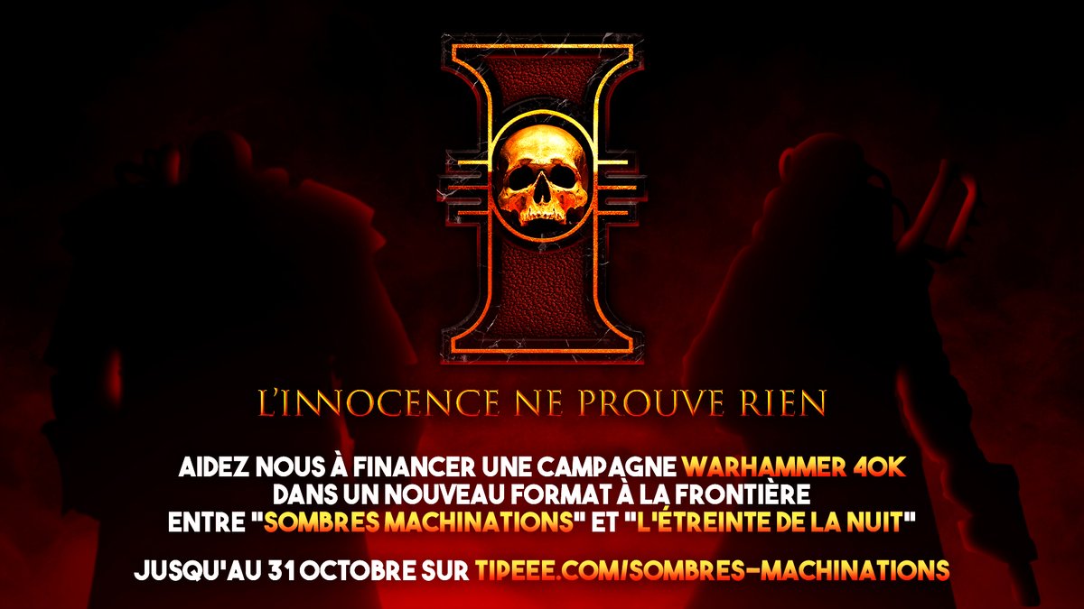 Vous avez l'occasion de faire briller la gloire de l'Empereur Dieu, alors ne nous décevez pas, citoyen !

Une campagne explorant les dessous de l'Inquisition dans l'univers grimdark de Warhammer 40K !

C'est jusqu'à la fin du mois sur le Tipeee !
Et il y a des choses à débloquer