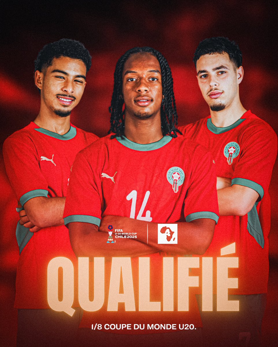 ActuFootAfrique's tweet photo. 🚨 OFFICIEL : Le Maroc 🇲🇦 𝙎’𝙄𝙈𝙋𝙊𝙎𝙀 face au Brésil 🇧🇷 et se qualifie déjà en 1/8 de la Coupe du Monde U20 ! 🌍🤩👏🏽 https://t.co/V06wPVHapJ
