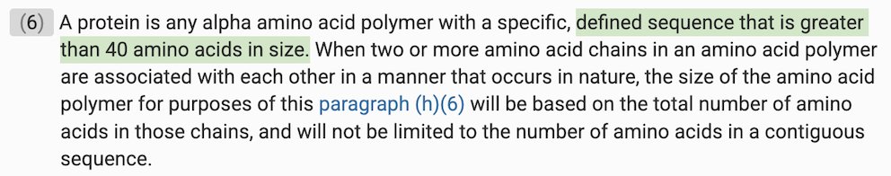alexkesin's tweet image. But here's where things get slippery:

The FDA defines "proteins" as sequences of alpha-amino acids that are *greater* than 40 amino acids long. Proteins are considered biologics by the FDA.

Retatrutide, however, is exactly 39 alpha-amino acids (plus a linker). They're literally…