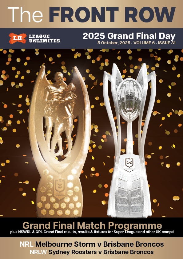 LeagueUnlimited's tweet photo. 🚨 IT'S HERE! Your ultimate NRL & NRLW Grand Final guide!
The Front Row magazine has teamlists, previews, results & more for Sunday's deciders.
Stay ahead of the game with THE FRONT ROW match programme!
#NRL & #NRLW Grand Final edition is OUT NOW: https://t.co/99XsSpEa9Q https://t.co/xPUXDgrMZ8