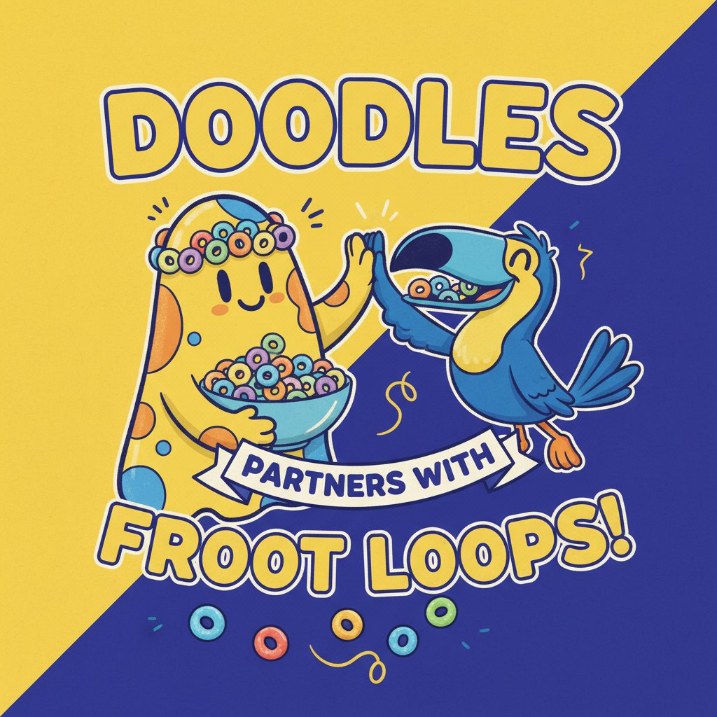 NameCoinNews_'s tweet image. Doodles partners with Froot Loops! The popular NFT brand's pastel characters are now on a cereal box. Some boxes include tied-in NFTs.
#Doodles #FrootLoops #NFTs #Web3 #Kelloggs #Cereal