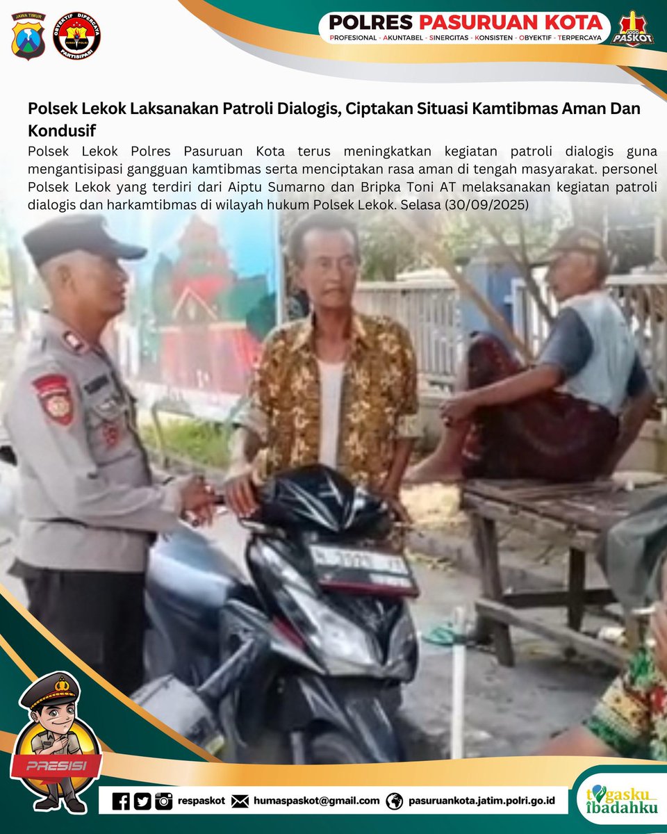 Humas_Bglkdl's tweet photo. Polsek Lekok Laksanakan Patroli Dialogis, Ciptakan Situasi Kamtibmas Aman Dan Kondusif

#jogopaskot
#polripresisi
#optimisjatimbangkit
#polisipenolongmasyarakat https://t.co/elEhzVizLI