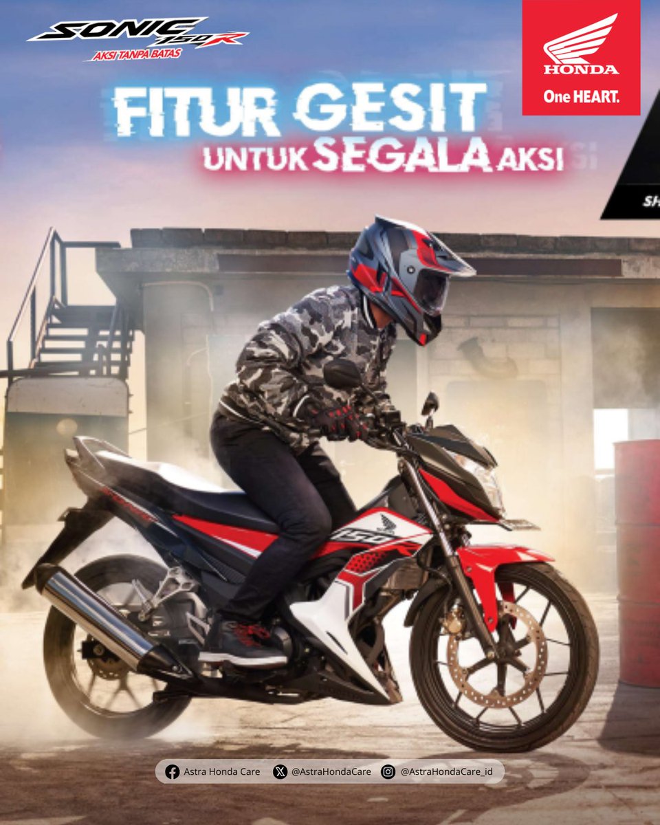 Honda Sonic 150R tampil sporty dengan mesin generasi terbaru DOHC 6 kecepatan dengan teknologi injeksi PGM-FI. Bodi ringan untuk kelincahan berkendara dengan desain sudut dan garis tajam! 
Yang mau MiGan bantu pesan Honda Sonic 150R bisa tanya di kolom komen atau inbox MiGan ya