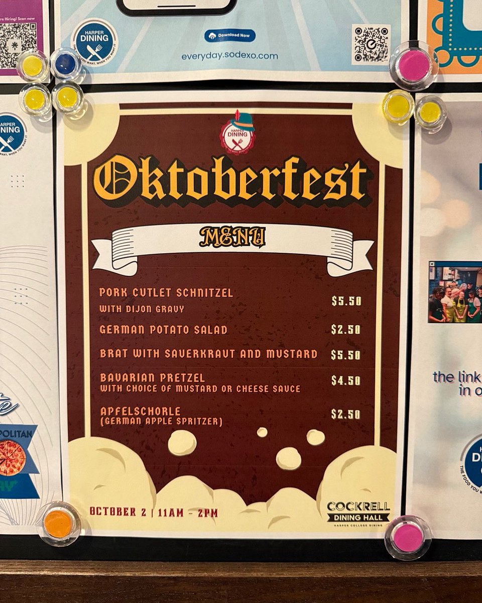 Check out Harper’s cafeteria tomorrow- Oktoberfest menu complete with Apfelschorle!