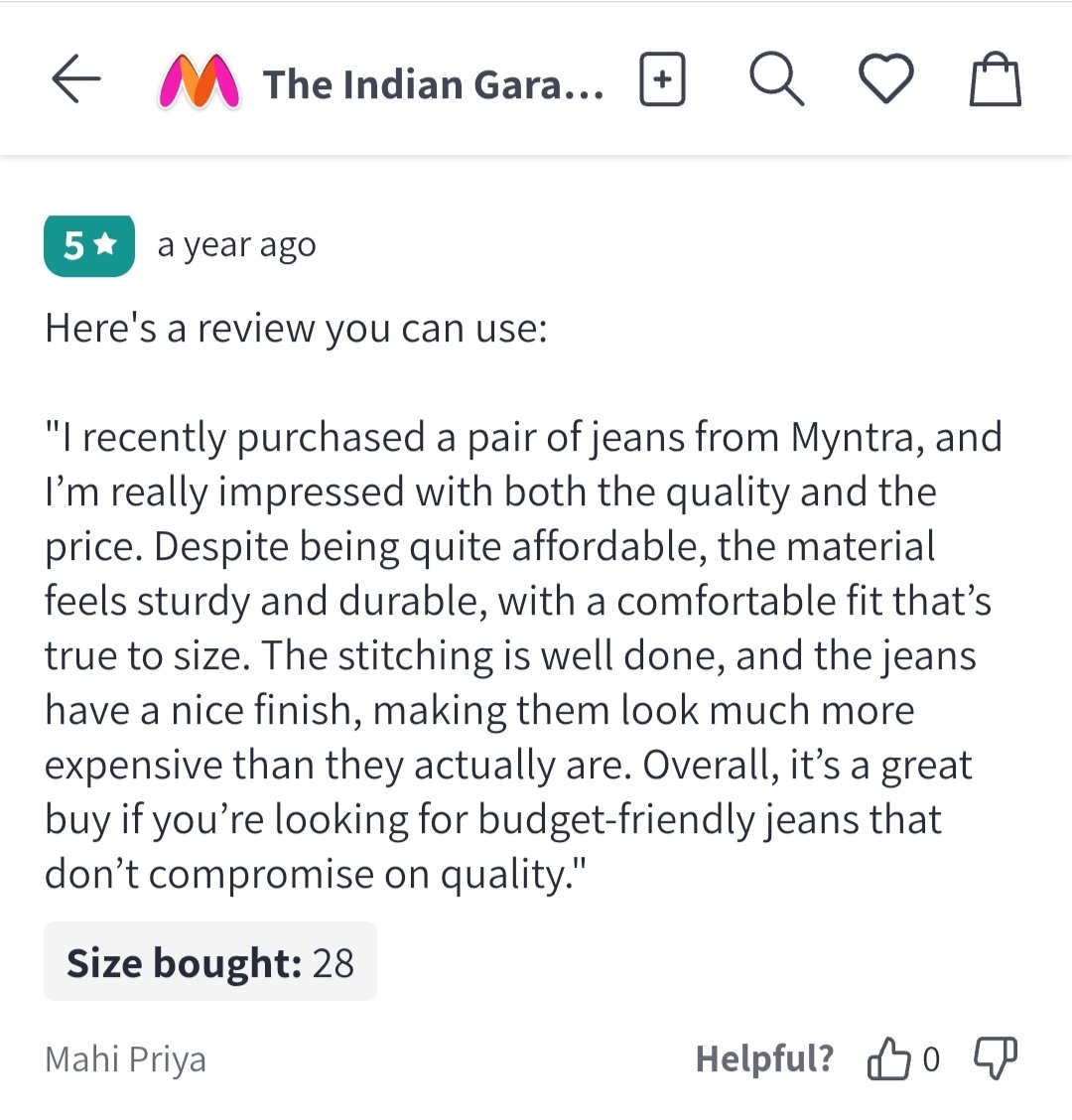 Dudenotperfecc's tweet photo. @myntra Review section of this brand @TIGCclothing seems fishy. It must be enquired. There're multiple AI generated 5stars reviews. @MyntraSupport https://t.co/oRyuD6eH6X
