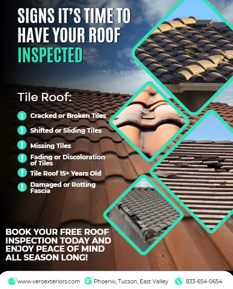 VeroExteriors's tweet image. 🏠 Tile roof in Arizona? Watch for cracked, faded, or sliding tiles — signs it’s time for an inspection.

☀️ Sun damage adds up fast. Catch issues early!

📲 Book your FREE roof inspection: veroexteriors.com/schedule-free-…

#RoofInspection #ArizonaRoofing #TileRoof