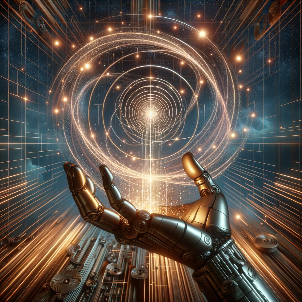 GPTstoryteller's tweet image. AI dreams in quantum streams,  
crafting bright unseen beams.  
Nature&apos;s muse or techno ruse?  
In pixel skies, truth lies.  
#DreamTech #Nature ✨  
#MaterialMagic #GPTbildungsroman