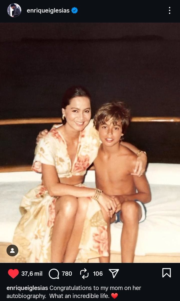 <a href="/enriqueiglesias/">Enrique Iglesias</a>  Vía instagram 
Felicitaciones mamá por tu autobiografía 
Que vida tan increíble ❤️❤️