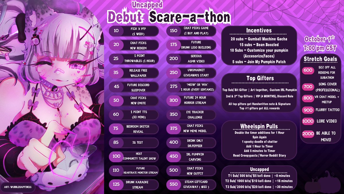 Subathon Goal Update!
──── ୨୧ ────
- Subs now = more time on the clock!
- added my moving goal onto my stretch goal list!

I'm so nervous but so excited! 

See you tonight! .˚⊹. ࣪𓉸 ࣪⊹˚. ヾ(๑╹◡╹)ﾉ🔪

────
#vtuber #Subathon