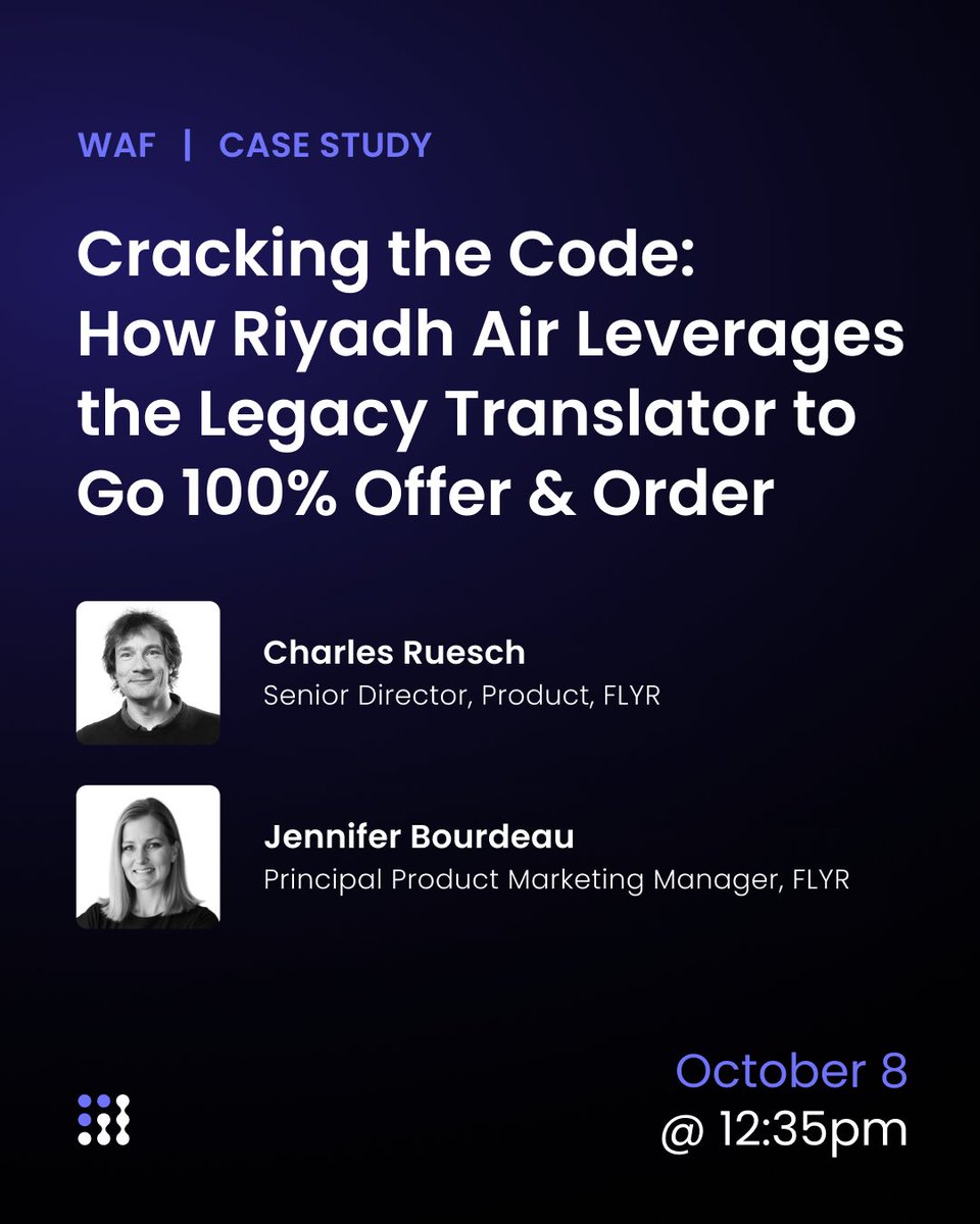 We’re taking the stage at World Aviation Festival next week in Lisbon.

Hear directly from the FLYR team on how we’re delivering modern Offer &amp; Order retailing across our keynote, panel, roundtable, and case study.

Join us at one (or all) of these conversations.

#AviationFest
