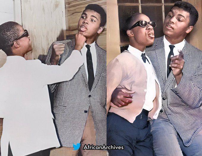 AfricanArchives's tweet photo. 13 year old Stevie Wonder and 21 year old Muhammad Ali, 1963 https://t.co/Du1nF8BS5o