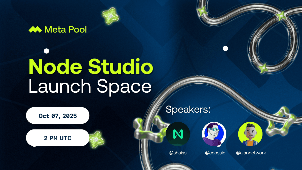 Join us to dive into the Node Studio Cohort 2 ⛓️ 

The easiest way to become a validator on NEAR.

🎙️ Speakers:
<a href="/ccossio/">Claudio Cossio</a>, Co-founder | Meta Pool
<a href="/alannetwork_/">Alan ⛓⚡️</a>, Governance Advocate | Meta Pool
Shai Perednik, Principal Ecosystem Architect | <a href="/NEARProtocol/">NEAR Protocol</a>

👉 x.com/i/spaces/1jMKg…