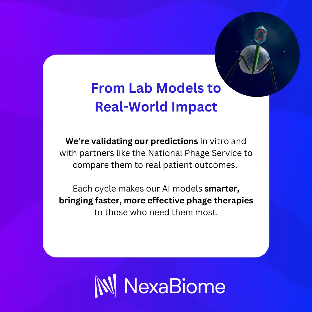 NexaBiome (@nexabiome) on Twitter photo We’re using AI and machine learning to transform phage therapy. By combining large-scale genomic sequencing with predictive models, we can identify the best phages faster and design more effective, personalised therapies for resistant infections.  
#PhageTherapy #MachineLearning We’re using AI and machine learning to transform phage therapy. By combining large-scale genomic sequencing with predictive models, we can identify the best phages faster and design more effective, personalised therapies for resistant infections.  
#PhageTherapy #MachineLearning