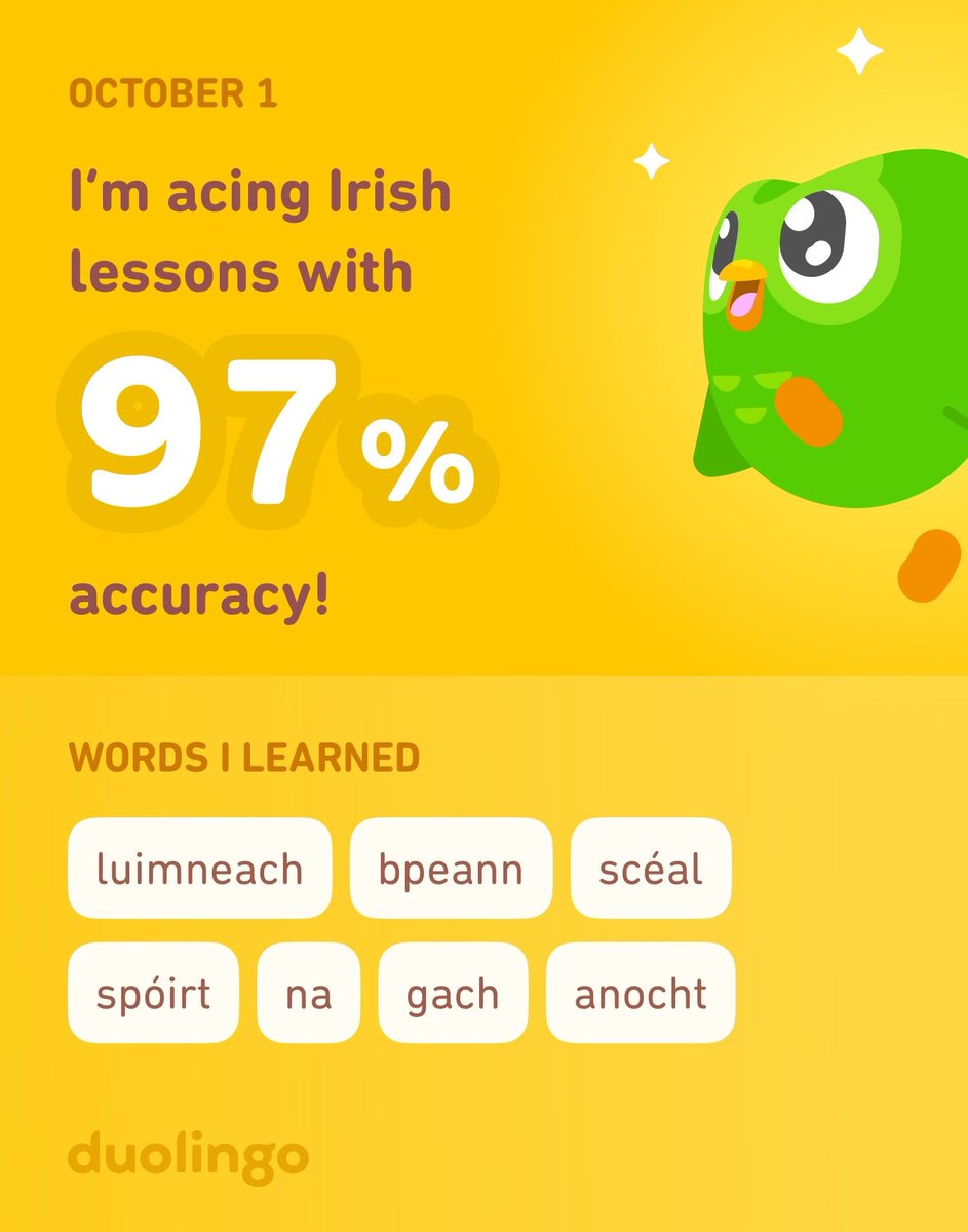 I’m learning Irish on Duolingo! It’s free, fun, and effective.
