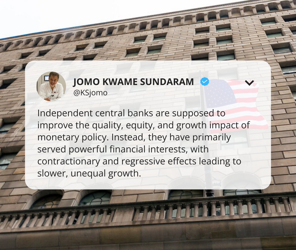 "Independent central banks are supposed to improve the quality, equity &amp; growth impact of monetary policy. Instead, they have served financial interests, with contractionary &amp; regressive effects leading to slower, unequal growth." -- Read <a href="/ksjomo/">Jomo KS</a>’s blog  tinyurl.com/3fccxbek