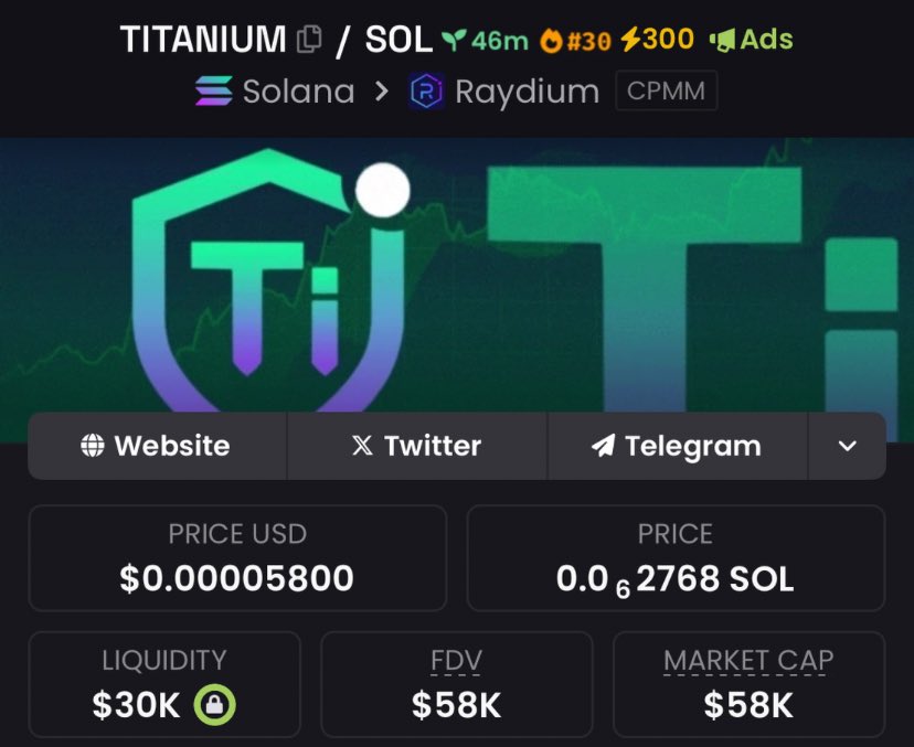 gridalpha0's tweet image. 🔥💪 Called $TITANIUM at $58k mcap in my private TG! The heavy-hitter play 🔩. Massive potential for metal-grade returns 🚀. Insiders are bullish 📈 

#TITANIUM #PrivateTG #HeavyHitter