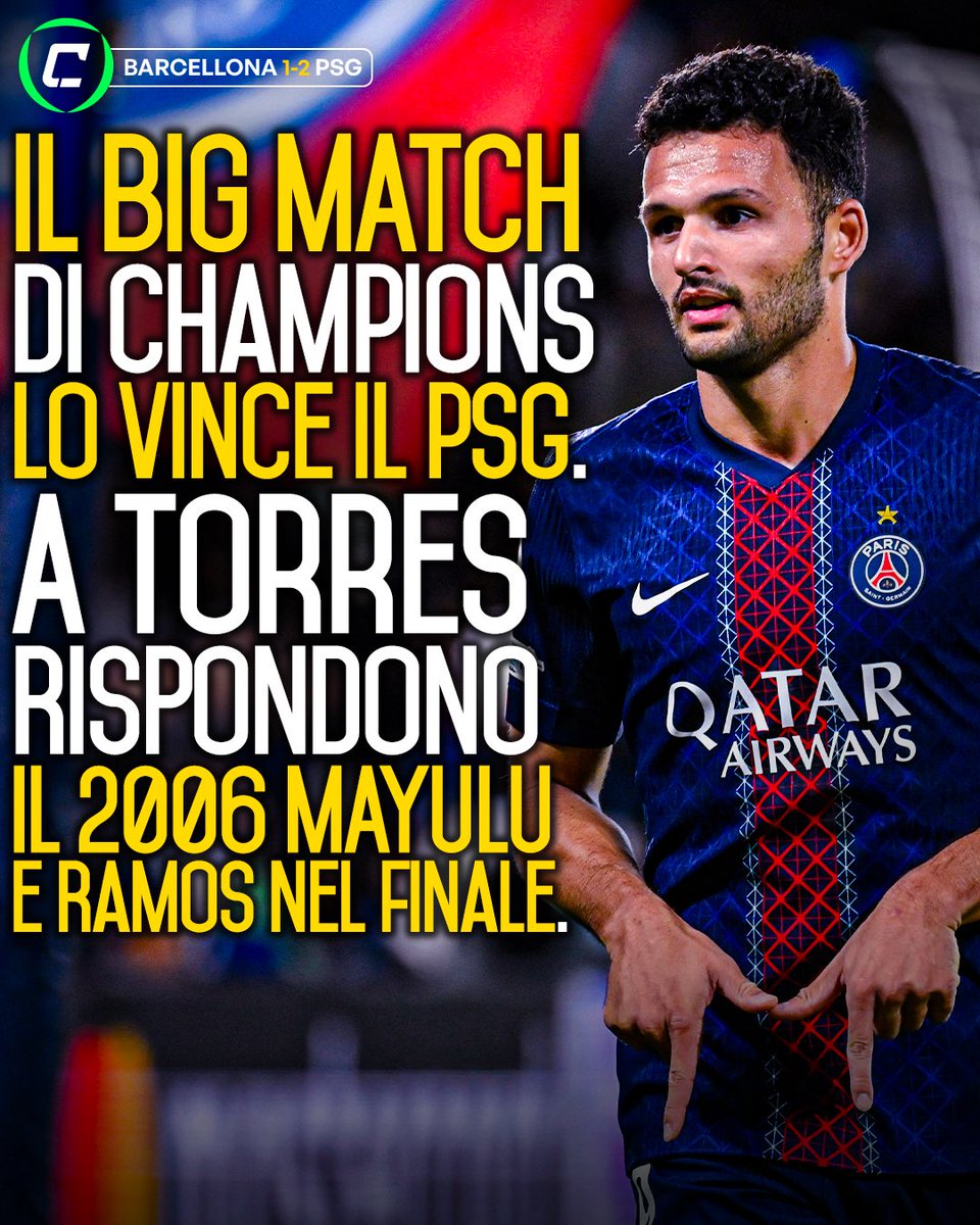 CronacheTweet's tweet image. IL PSG LA VINCE NEL FINALE 🔥🇪🇺

Il big match di serata e dei campioni d’Europa. Apre #FerránTorres, la ribaltano #Mayulu e nel finale #GonçaloRamos.

Il #PSG resta a punteggio pieno, dopo il successo con l’Atalanta. Si ferma il #Barcellona di Flick, che non bissa il successo