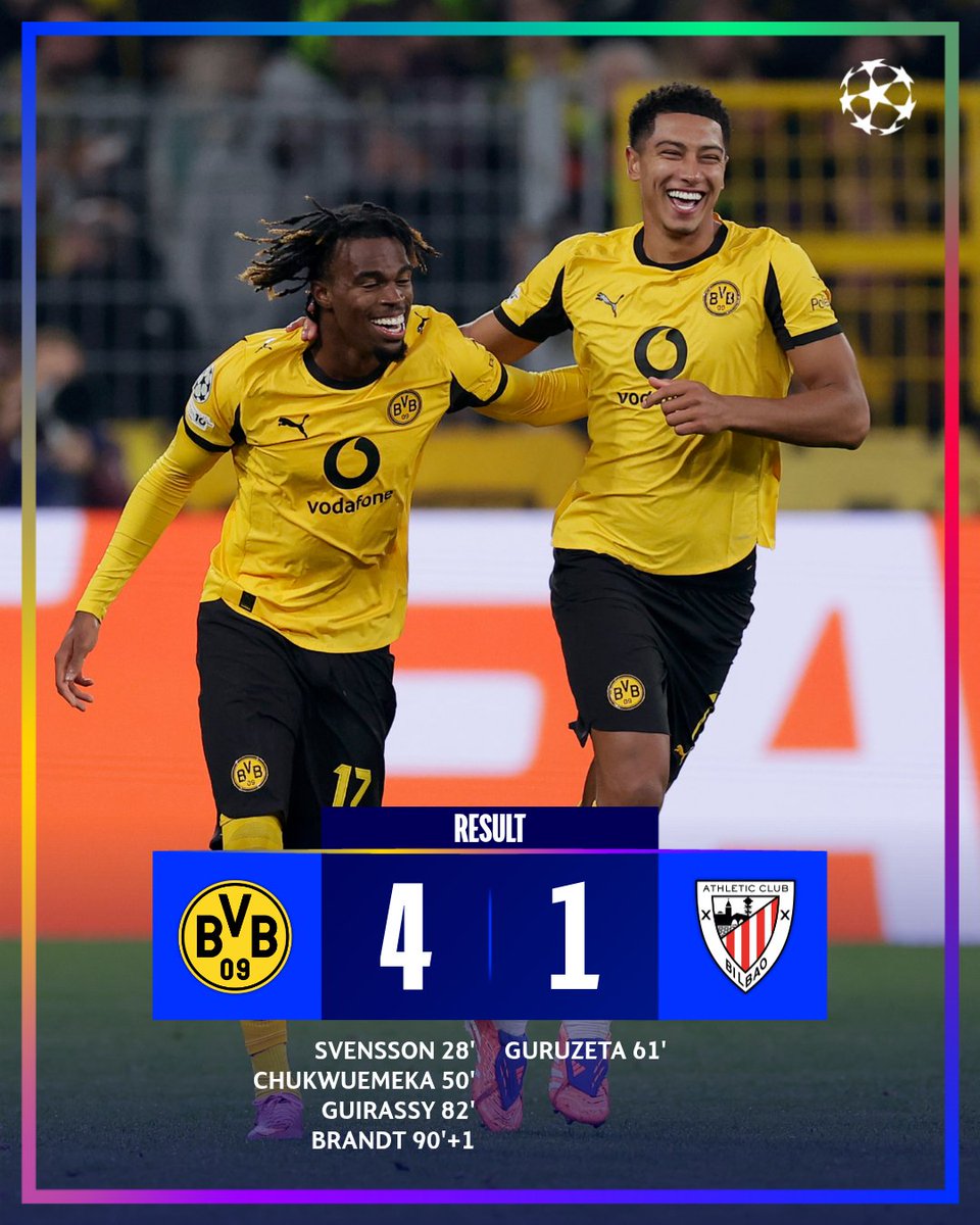 ChampionsLeague's tweet photo. Borussia Dortmund score four 🤩

#UCL https://t.co/z5vi3Bz038