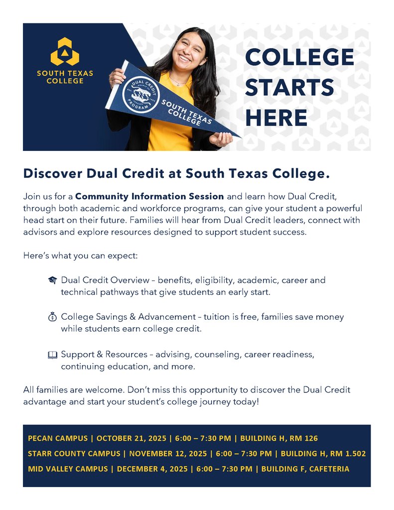 JCECHSRedWolves's tweet image. 🌟 Attention Students & Parents! Dual Credit Information Session! 🎓
STC is hosting an informational session on Dual Credit—and you don’t need to be currently enrolled to attend.