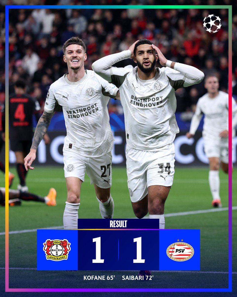 ChampionsLeague's tweet photo. Leverkusen and PSV share the points 🤝

#UCL https://t.co/Svjnt5eraJ