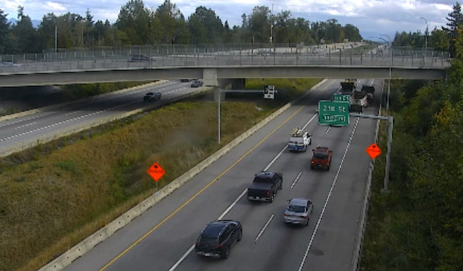 DriveBC's tweet photo. ⚠️#BCHwy1 eastbound vehicle incident at 208th St blocking the right lane. Expect delays. #Langley https://t.co/rcbItntDTs