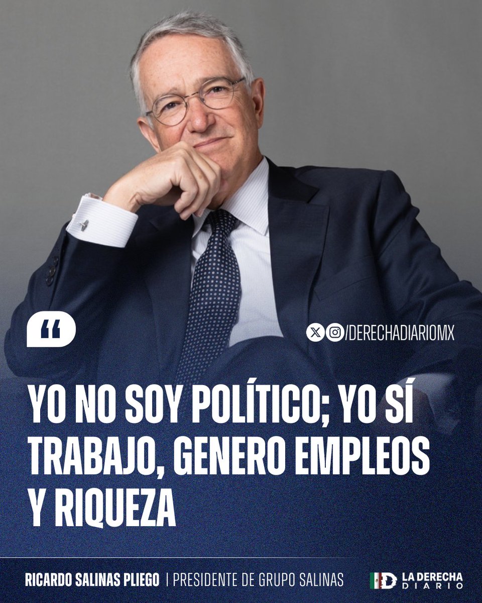 🇲🇽 | BIEN DICHO: El presidente de Grupo Salinas, <a href="/RicardoBSalinas/">Don Ricardo Salinas Pliego</a> arremetió contra la casta política inútil de México al subrayar que él no es político porque sí trabaja, genera empleos y sabe crear riqueza: "Yo no soy político, yo sí trabajo, genero empleos y riqueza".