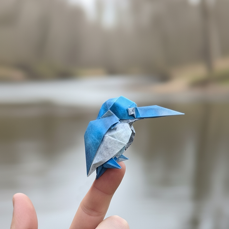 Kingfisher designed by Syn, folded by myself in a Luminous Thai #16 
origami-shop.com/luminous-thai-…

#origami #origamishop #nicolasterryorigami #luminousthai #origamisyn