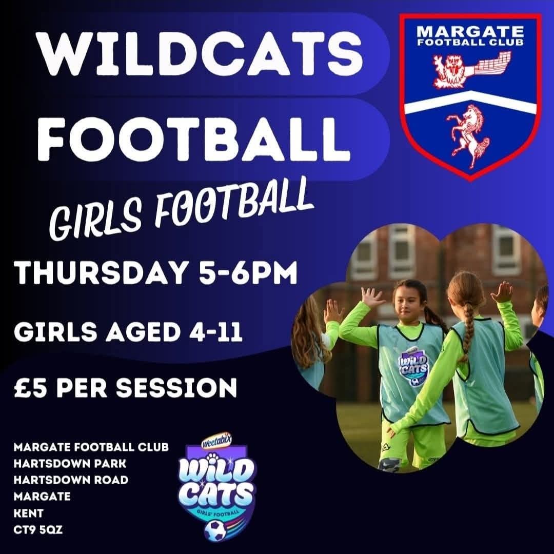 ⚽💜 WILDCATS GIRLS FOOTBALL TOMORROW - MARGATE FC 💜⚽

Looking for a fun, friendly way for your daughter to get active and learn new skills? 🙌

Our Wildcats Girls Football sessions are perfect for beginners and those who just want to play for fun! 🐾✨

📅 Every Thursday
⏰