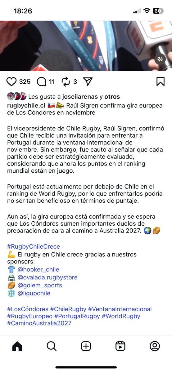 Dirigentes de Chile Rugby confirman que Chile recibió invitacion para jugar con Portugal en Noviembre, aunque van a evaluar la conveniencia pensando en el ranking  <a href="/AmericasOval/">Paul Tait</a> <a href="/T2Rugby/">Tier 2 Rugby</a> <a href="/RugbySur/">Rugby Sur🧉🏉</a>