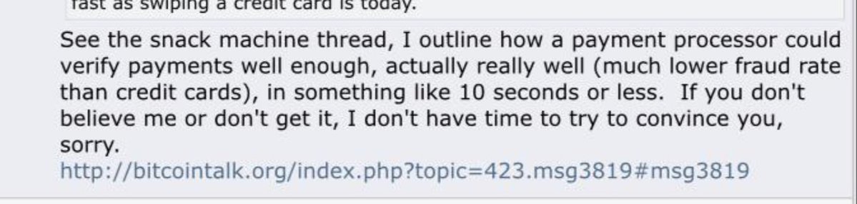 " I believe it'll be possible for a payment processing company to provide as a service the rapid distribution of transactions with good-enough checking in something like 10 seconds or less " - 2010 - Satoshi

The vision is clear.
No distractions.  
Laser focus.
