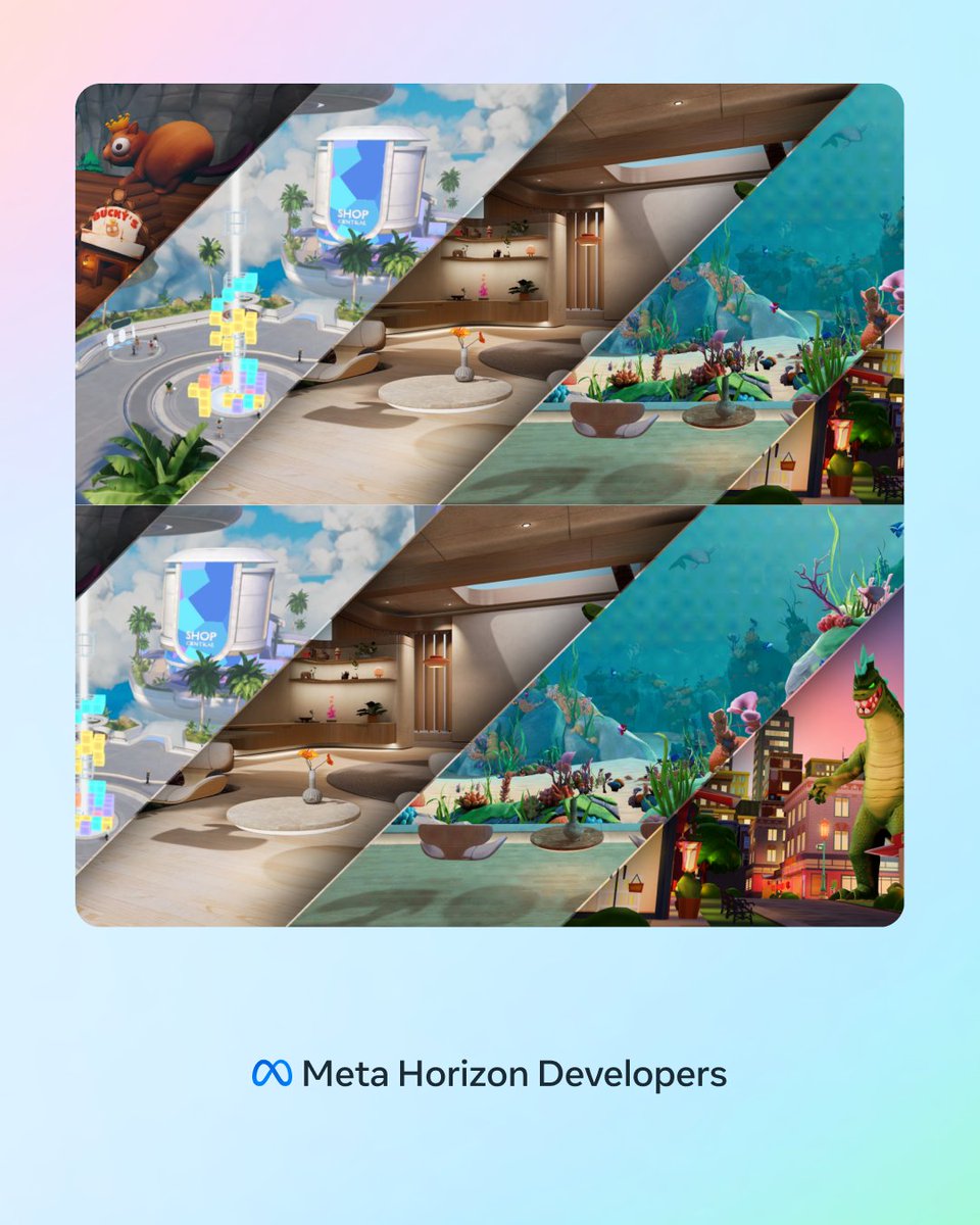 MetaHorizonDevs's tweet image. Meet the new Meta Horizon Engine ✨ 

Fine-tuned for scale and speed, our new engine is built to help creators and developers build the next generation of real time, 3D social experiences for VR and mobile.  

Learn more and apply for beta access 👉 bit.ly/48bKo6q