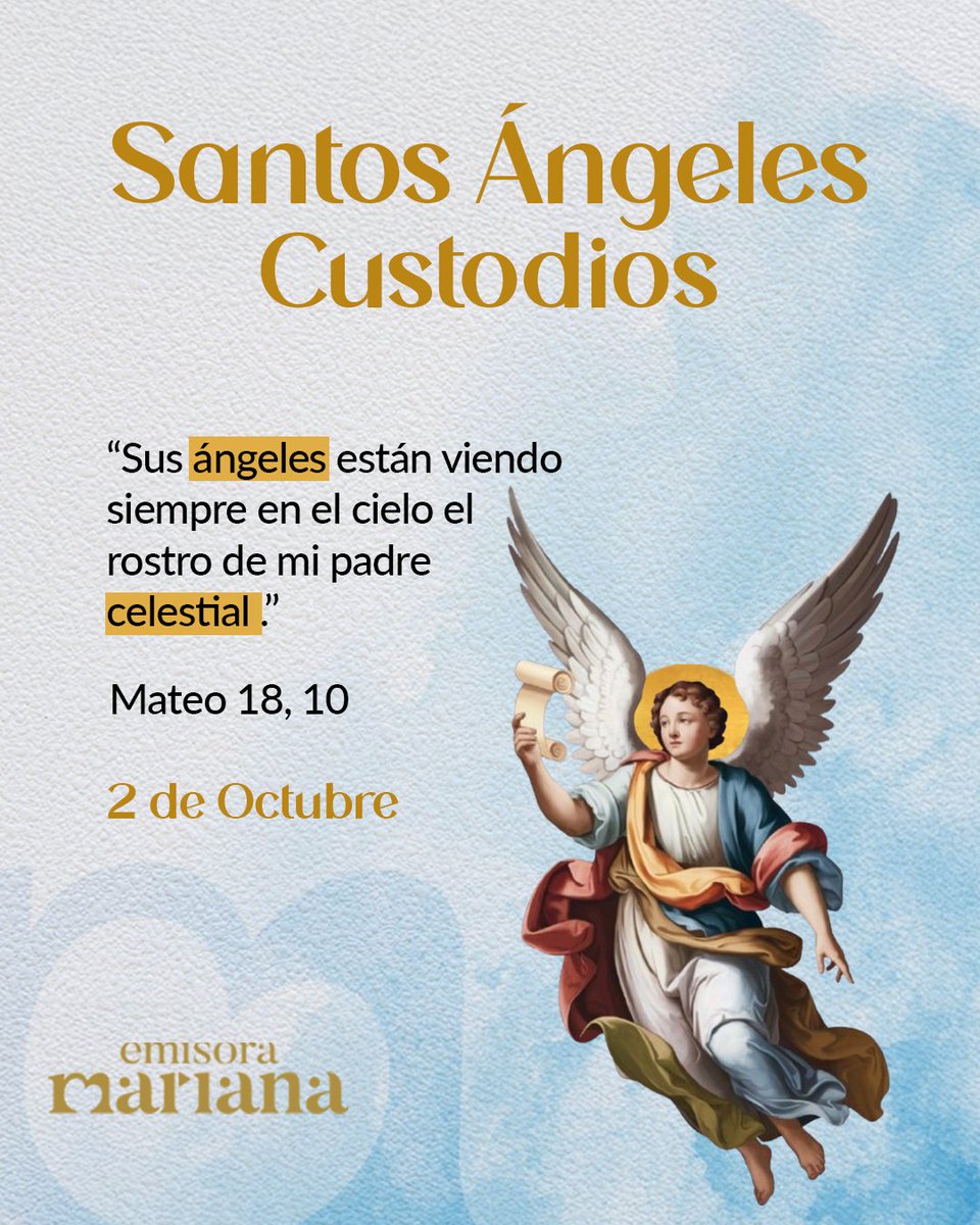 👼 “El ángel es espíritu por naturaleza y mensajero por misión.” —San Agustín
Hoy 2 de octubre, celebramos a los Ángeles Custodios: protectores invisibles, guía constante y presencia fiel de Dios.
No los ignores. Háblales. Escúchalos.
#ÁngelDeLaGuarda #Santos #SanAgustín