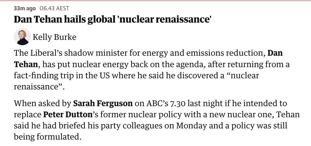 How fortuitous: a uranium-peddling American businessman splashes out on Dan Tehan’s five-star stay in the US, and wouldn’t you know it, nuclear power suddenly enjoys a second coming in the Liberal Party.