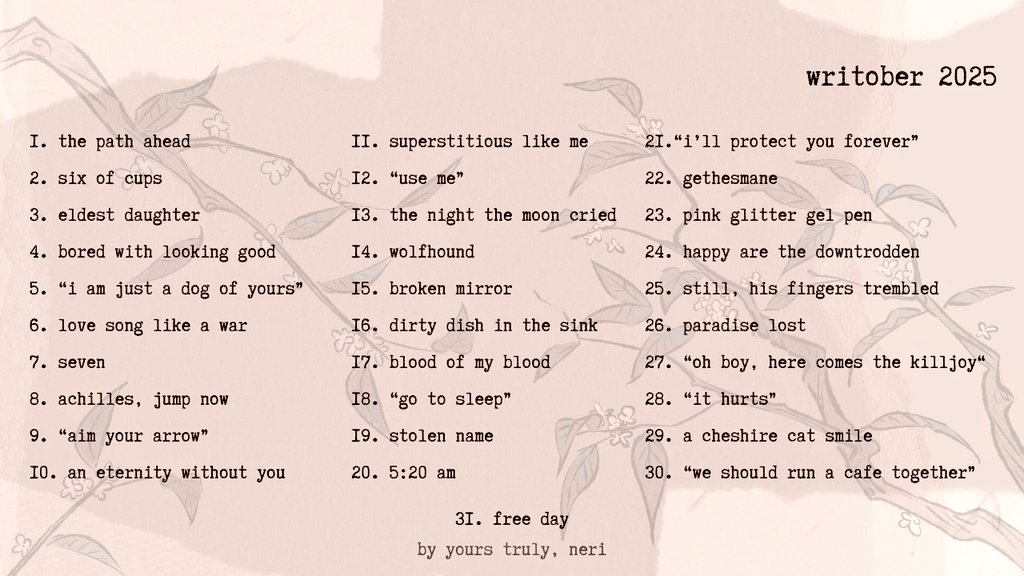 WELLL if you want something good just make it yourself i guess
feel free to use (and tag me if you feel like it) 
#writober