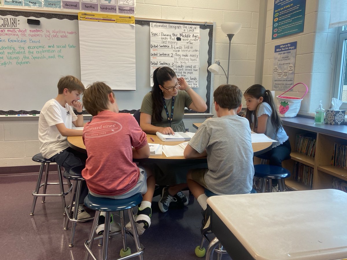 Small group and partner reading in 4th grade as they launch their medieval times unit