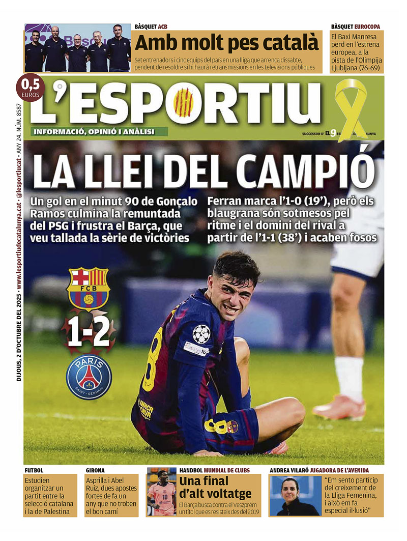 LA LLEI DEL CAMPIÓ, la portada de @lesportiucat <a href="/FCBarcelona_cat/">FC Barcelona</a> @championsleague <a href="/FCBQ/">FCBQ</a>  <a href="/ACBCOM/">Liga Endesa</a> <a href="/BasquetManresa/">BAXI Manresa</a> @FCBHandbol <a href="/GironaFC/">Girona FC</a> <a href="/FCF_CAT/">Federació Catalana de Futbol</a> <a href="/andrea_vilaro/">Andrea Vilaró</a>