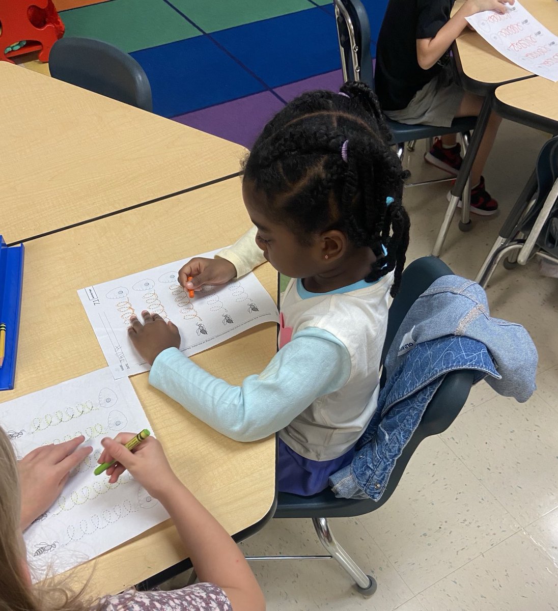 Kindergarten writers learning the strokes to make letters - the “loop” was tricky, but we keep practicing!