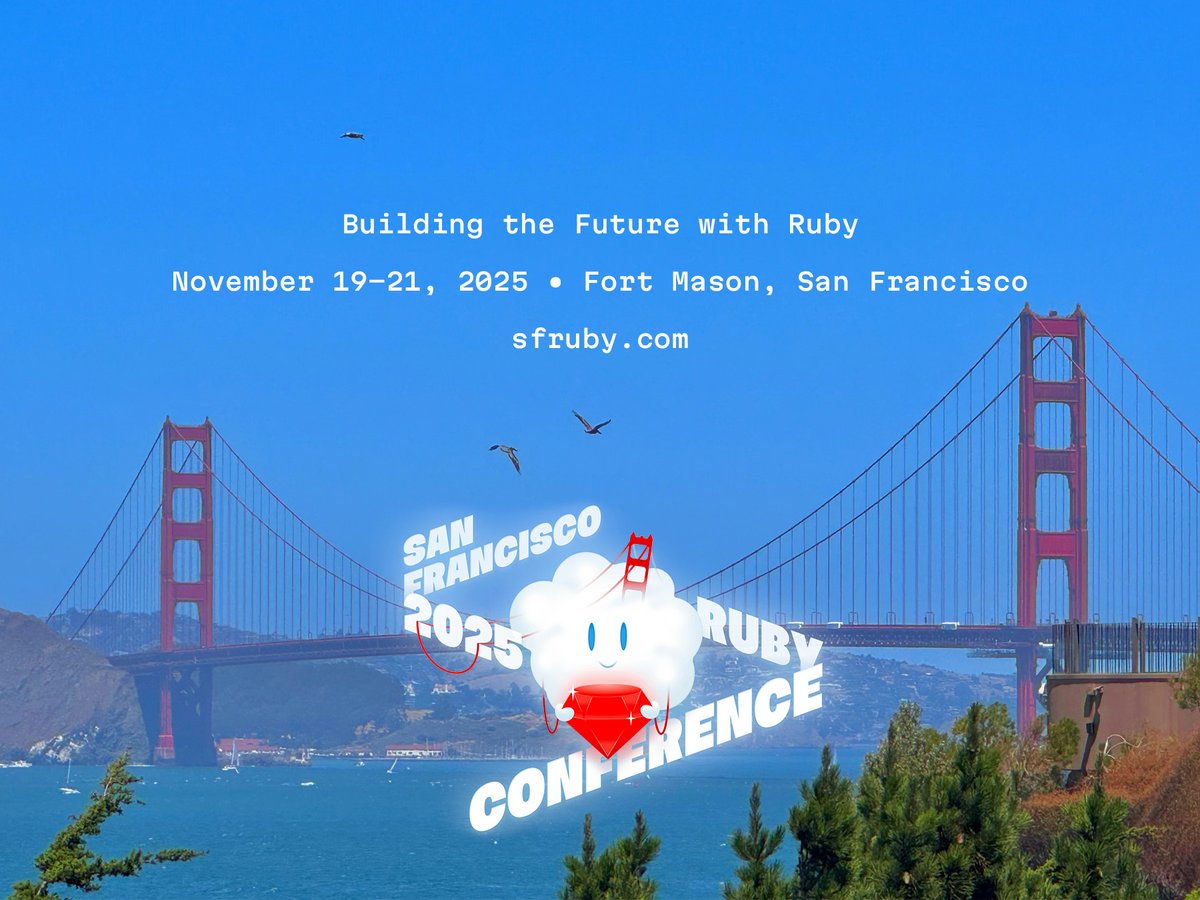 inazarova's tweet image. If you planned to join the #SFRuby conference on Nov 19-21, *now* is the time: find $50 off till October 6 below. We tap into the energy of the Ruby startups in the Bay, three Ruby IPOs @Chime @figma @omadahealth, success of @boltdotnew, new Ruby open source!