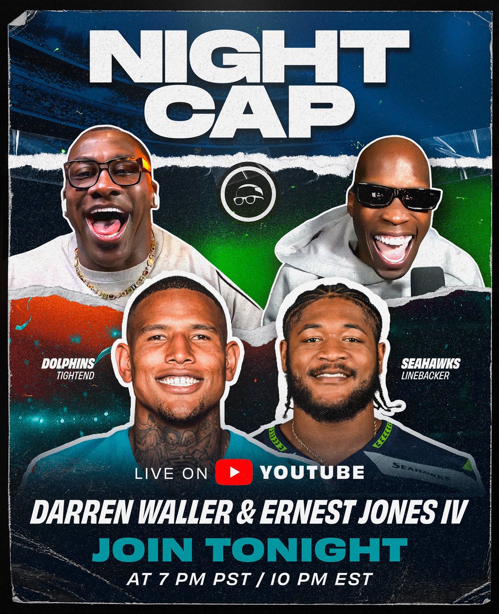 #NightcapShow goes LIVE tonight at 7pm PT/10pm ET!

Dolphins TE <a href="/Rackkwall83/">Darren Waller</a> and Seahawks LB @ernestjones53 will be joining us 🎙️

Subscribe NOW: youtube.com/@nightcapshow_…