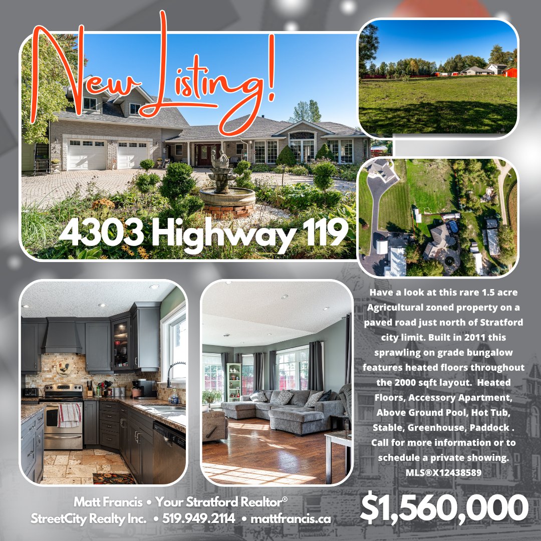 MattFrancisSC's tweet image. New Listing!

4303 Highway 119 • Perth East, On • MLS®X12438589 • $1,560,000

mattfrancis.ca/mylistings.htm…

#YourStratfordRealtor #StratfordRealEstate #RuralProperty #REALTOR #StreetCityRealty