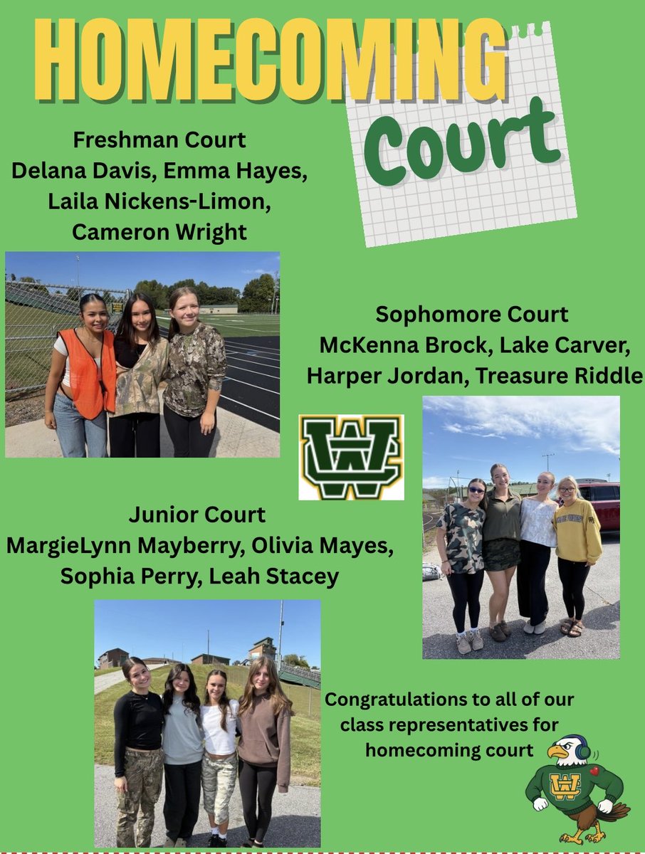 Congratulations to all of our class representatives for homecoming court  Please come out this Friday night to support these amazing young men and women 🦅