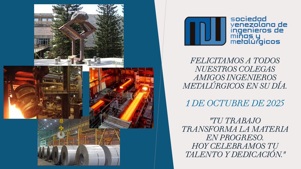 Feliz Día del Ingeniero Metalúrgico venezolano hoy 1 de Octubre 2025.
#1octubre 
<a href="/CIVoficial/">Colegio de Ingenieros de Venezuela</a> 
#Metalurgia
#Ingenierometalurgico
<a href="/metalurgiaucv/">Metalurgia UCV</a>