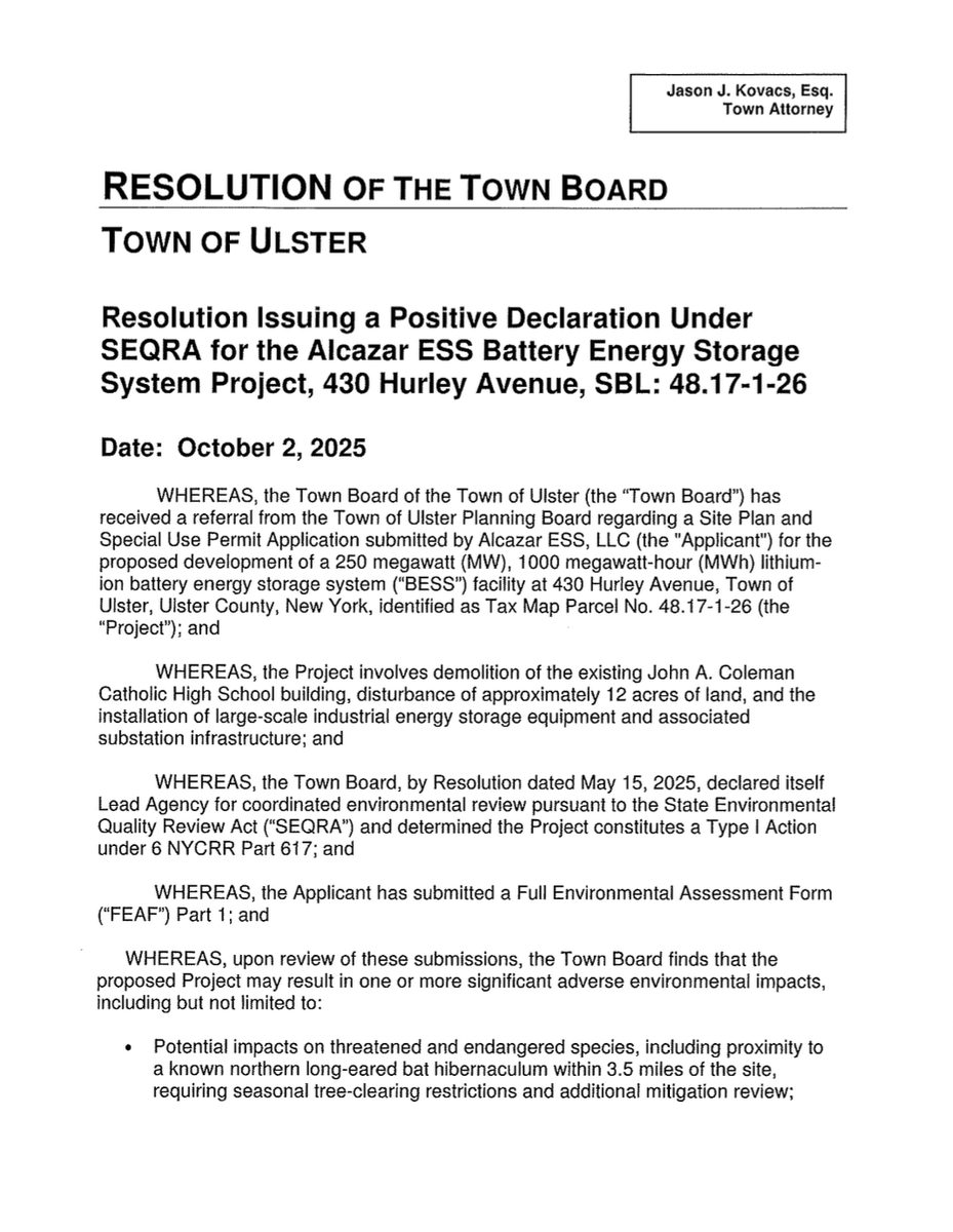 KingCitizens's tweet photo. Town of Ulster Town Board Workshop: “Positive Declaration” in SEQR for Terra-Gen Lithium-Ion Battery Project - https://t.co/5mGdrbrNzh https://t.co/iKCP6Y6lzZ