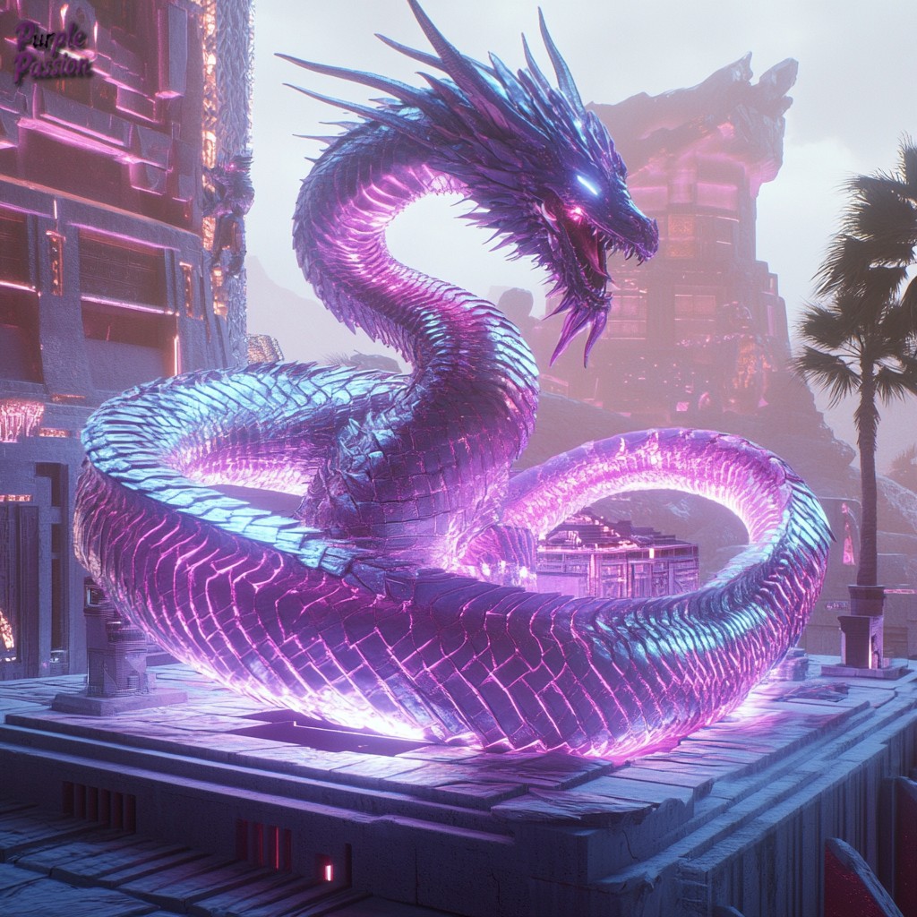 The Palm-Crowned Empress conducts her trials upon the terrace where the archdragon rests. Standing within the ring, the accused speaks; the serpent’s glow either blossoms (truth) or silts over with ash (treachery).